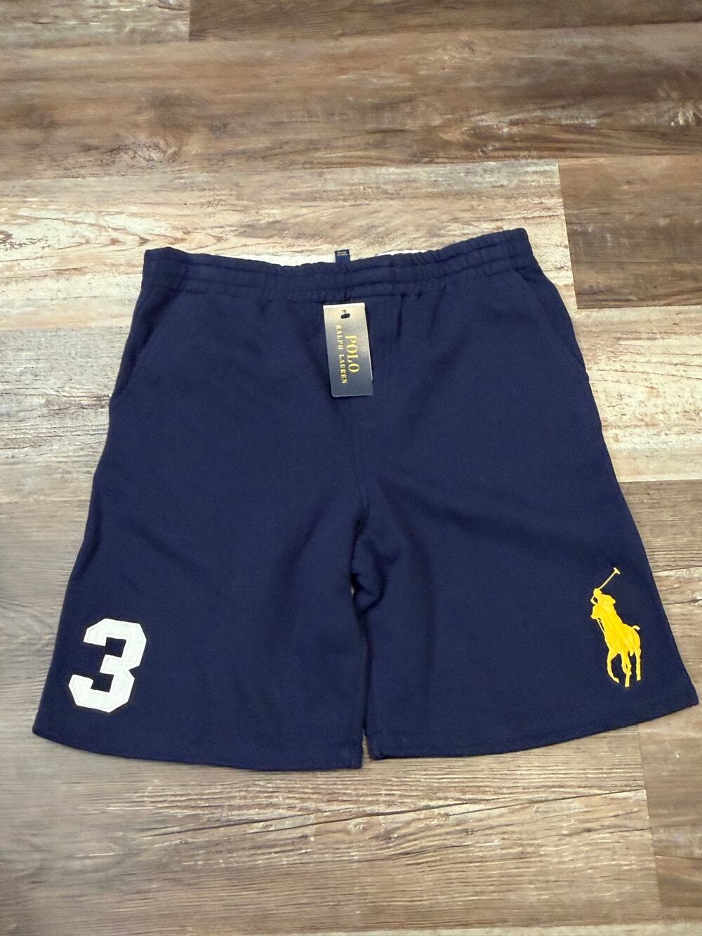 Polo Ralph Lauren Fleece Youth Boys Sz 18-20 XL navy Shorts yellow pony NWT